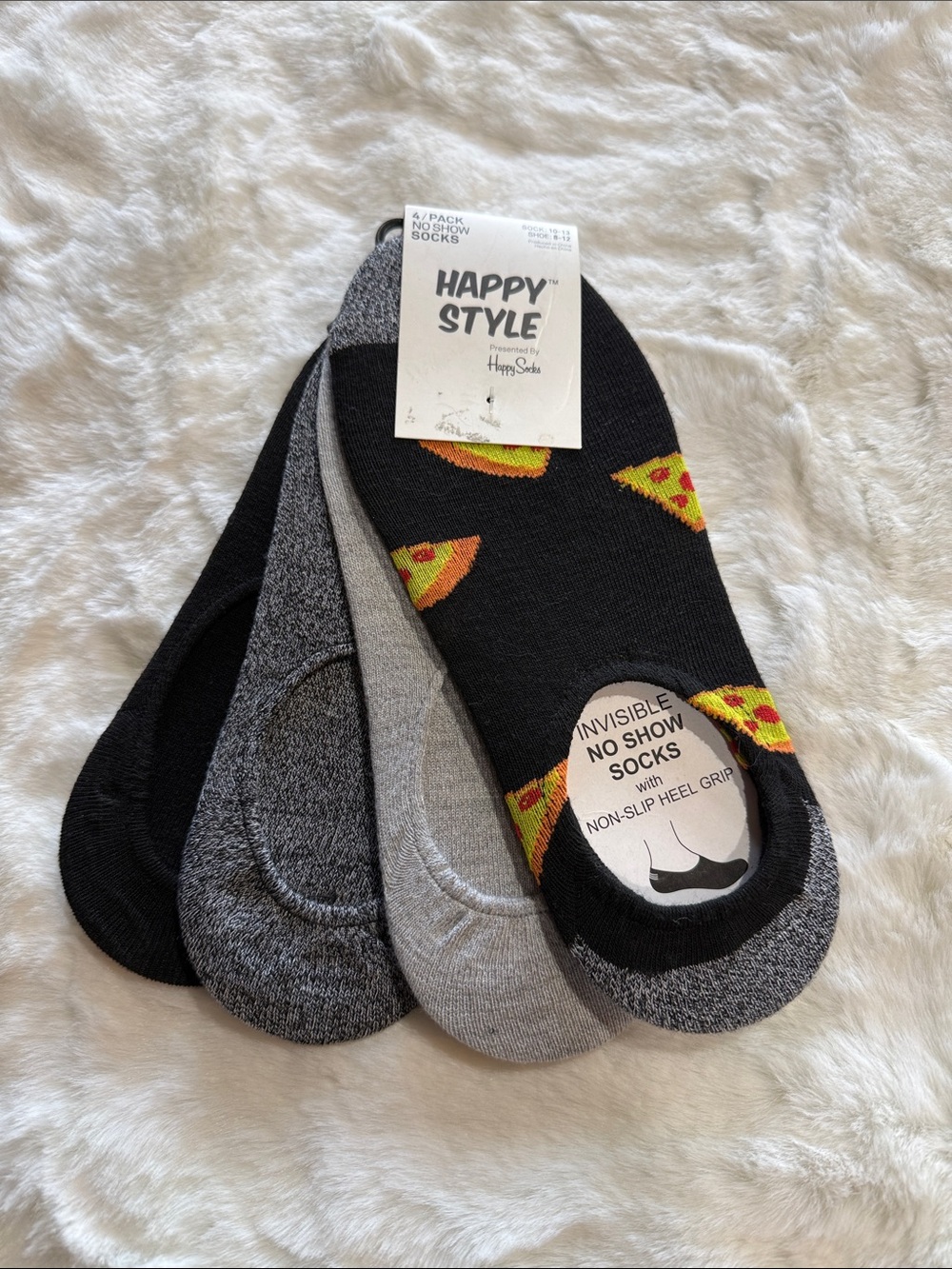 Happy Style Men’s No-Show Sock 4-Pack — Black & Gray